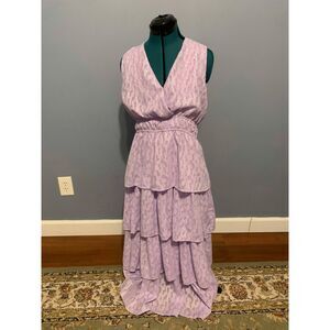 Strut & Bolt Purple Metallic V-Neck Tiered Ruffle Dress, size L